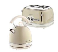 Ariete ARPK39 Retro Style Dome Kettle and 4 Slice Toaster Set, Vintage Design, Cream, Stainless Steel
