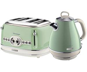 Ariete Breakfast Pack Ariete ARPK20 Retro Style Jug Kettle and 4 Slice Toaster Set, Vintage Design, Green