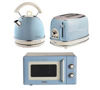Ariete Vintage Breakfast Set, Retro 2-Slice Toaster with 6 Browning Levels, 2000W Fast-Boil Kettle & 800W Microwave, Blue