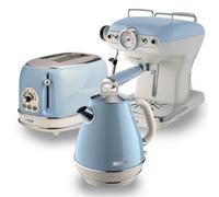 Ariete Jug Kettle, 2 Slice Toaster & Espresso Coffee Machine Set in Blue Ariete Blue