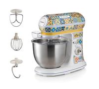 Ariete Positano 1588 Food Processor, 7 Speed Levels, 3 Whisks for Soft and Firm Doughs, Lid with Splash Guard, 5.5 Litre Stainless Steel Bowl, Mediterranean Design, 2400 Watt