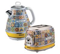 Ariete Positano Jug Kettle & 2 Slice Toaster Set, Italian Tile Design, Vintage-Inspired Breakfast Set