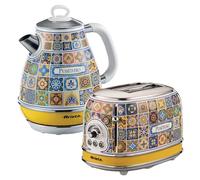 Ariete Positano Jug Kettle & 2 Slice Toaster Set, Italian Tile Design, Vintage-Inspired Breakfast Set