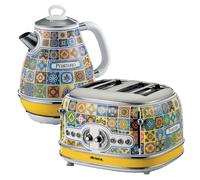 Ariete Positano Jug Kettle & 4-Slice Toaster Set, Italian Tile Design, Vintage-Inspired Breakfast Set
