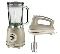 Ariete Vintage Hand Whisk AR4805 & Blender AR8305, Retro Style Food Prep Set with Stainless Steel Blades, Multiple Speed Settings & Easy-Clean Design, Cream