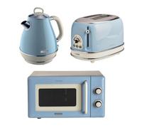 Ariete Breakfast Set, Retro 2-Slice Toaster, Kettle & Microwave, 2000w, Blue