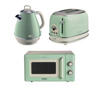 Ariete Breakfast Set, Retro 2-Slice Toaster, Kettle & Microwave, 2000w, Green