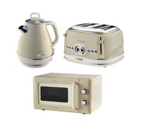 Ariete Vintage Breakfast Set, Retro 4-Slice Toaster with 6 Browning Levels, 2000W Fast-Boil 1.7L Kettle & 800W Microwave, Cream