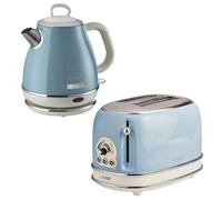 Ariete Vintage 1L Jug Kettle & 2 Slice Toaster Blue Set, 1600 Watts, Cold Handle, Steel Walled Kettle, 360° Swivel Base, Auto Shut Off, Auto Eject, Removable Crumb Tray, 6 Browning Levels, Defrost