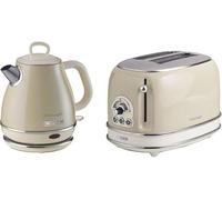 Ariete Vintage 1L Jug Kettle & 2 Slice Toaster Blue Set, 1600 Watts, Cold handle, Steel Walled Kettle, 360° Swivel Base, Auto Shut Off, Auto Eject, Removable Crumb Tray, 6 Brown Levels, Defrost, Cream