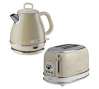 Ariete Vintage 1L Jug Kettle & 2 Slice Toaster Blue Set, 1600 Watts, Cold handle, Steel Walled Kettle, 360° Swivel Base, Auto Shut Off, Auto Eject, Removable Crumb Tray, 6 Brown Levels, Defrost, Cream