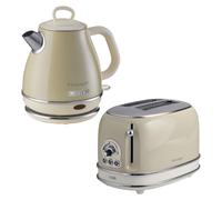 Ariete Vintage 1L Jug Kettle & 2 Slice Toaster Blue Set, 1600 Watts, Cold handle, Steel Walled Kettle, 360° Swivel Base, Auto Shut Off, Auto Eject, Removable Crumb Tray, 6 Brown Levels, Defrost, Cream