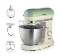 Ariete Vintage 8804 Stand Mixer Food Processor, 1200W, 5.5 Litre Stainless Steel Bowl, Planetary Motion, 7 Speeds + Pulse, Anti Splash Cover, Green