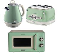 ARIETE Vintage ARPK62 Microwave, Jug Kettle & 4-Slice Toaster Bundle - Green, Green