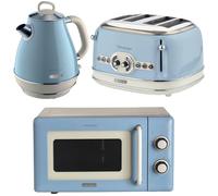 ARIETE Vintage ARPK63 Microwave, Jug Kettle & 4-Slice Toaster Bundle - Blue, Blue