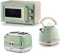 ARIETE Vintage ARPK68 Microwave, Traditional Kettle & 4-Slice Toaster Bundle - Green, Green