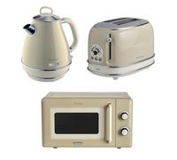 Ariete Vintage Breakfast Set, Retro 2-Slice Toaster with 6 Browning Levels, 2000W Fast-Boil 1.7L Kettle & 800W Microwave, Cream