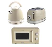 Ariete Vintage Breakfast Set, Retro 2-Slice Toaster with 6 Browning Levels, 2000W Fast-Boil Kettle & 800W Microwave, Cream