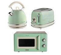 Ariete Vintage Breakfast Set, Retro 2-Slice Toaster with 6 Browning Levels, 2000W Fast-Boil Kettle & 800W Microwave, Green