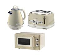 Ariete Vintage Breakfast Set, Retro 4-Slice Toaster with 6 Browning Levels, 2000W Fast-Boil 1.7L Kettle & 800W Microwave, Cream
