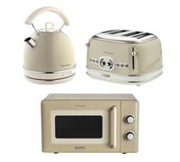 Ariete Vintage Breakfast Set, Retro 4-Slice Toaster with 6 Browning Levels, 2000W Fast-Boil Kettle & 800W Microwave, Cream