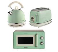 Ariete Vintage Breakfast Set, Retro 2-Slice Toaster with 6 Browning Levels, 2000W Fast-Boil Kettle & 800W Microwave, Green