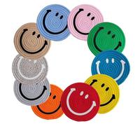 Arightmu 10 Colors/Set Coasters Drink Coasters, Handmade Braided Smiley Face Coasters for Drinks, Eco-Friendly Table Mats for Home Kitchen Decor(Smiley)