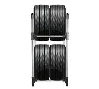 ARIIKON 2-Tier Tyre Rack 4 Tyres Heavy Duty Storage Shelving Unit Universal Wheel Stand Holder for Home Garage Workshop Warehouse, Easy to Assemble, 57.2 x 37.3 x 114.6cm, Grey+Silver