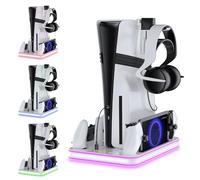 AriKroii PS5 Pro/PS5/PS5 Slim Stand and Cooling Station with RGB LED,PS Portal Charging Dock,PS5 Cooling Stand with 3 Level Cooling Fan,PS Portal accessories (White)