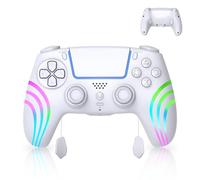 AriKroii Wireless Controller Compatible with PS-5/Slim/Pro/PC/Steam Deck,Gamepad with 7 Colors RGB Lighting/Dual Vibration/Turbo/6 Axis Gyro Sensor/Programmable/Headset Jack/Battery (White)