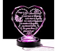 Arikyrist 10th Wedding Anniversary Romantic Gifts for Wife Women, Glass Heart Anniversary Keepsake 10th Anniversary Presents Ornaments with LED Base for Couples