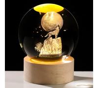 Arikyrist 2.36in. 3D Wolf Crystal Ball Gifts for Women Men, K9 Crystal Decorative Ball Engraved Wolf Figurine Paperweight with LED Light Base for Home Office Decoration for Birthday Christmas