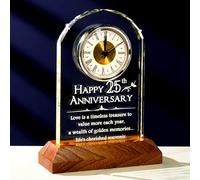 Arikyrist 25th Wedding Anniversary Glass Engraved Keepsake Gifts for Parents Couples, Happy 25 Years of Marriage Light-up Desk Clock 25th Silver Wedding Presents Home Ornament