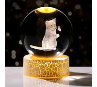 Arikyrist 3.15" 3D Cat and Butterfly Crystal Ball with LED Warm Light Stand, Cat Themed Collectible Ornaments Gifts for Women Girls Friends Mum