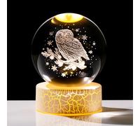 Arikyrist 3.15" Crystal Ball 3D Engraved Owl Figurine Gifts for Women Men with LED Warm Light Base Owl Ideas on Birthday Christmas for Home Office Ornament