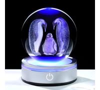 Arikyrist 3.15in. 3D Penguins Crystal Ball Gifts for Women Men, K9 Crystal Decorative Ball Engraved Penguins Figurine Paperweight with LED Light Base for Home Office Decoration for Birthday Christmas