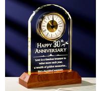 Arikyrist 30th Wedding Anniversary Romantic Gifts for Couples Parents, Happy 30 Years Anniversary Wedding Desk Quartz Clock Glass Keepsake with LED Light 30th Wedding Presents for Wife