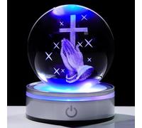 Arikyrist 3D Cross with Praying Hands 3.15in. Crystal Ball Religious Gifts