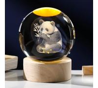Arikyrist 3D Crystal Ball Lamp with Wooden Base, Crystal Panda Figurines Gifts for Girls and Boys, Laser Engraved Panda Glass Ball Night Light and Keepsake Paperweight