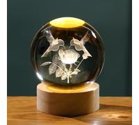 Arikyrist 3D Hummingbirds Crystal Ball Night Light Crystal Ball Figurines Gifts for Animal Lovers, 3D Crystal Ball Paperweight Laser Engraved Glass Sphere Decor for Home Office.