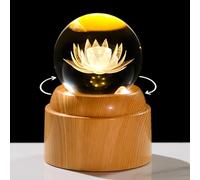 Arikyrist 3D Lotus Flower Crystal Ball 2.36" Gifts for Women with LED Rotatable Base Floral Figurine Lotu FengShui Ornaments Glass Paperweight for Her