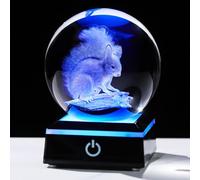 Arikyrist 3D Squirrel Figurine Crystal Ball with Colorful Light Base, Laser Engraved Squirrel Gifts for Women Men on Christmas Birthday, Squirrel Ornament Glass Decorative Ball for Home Decor (80mm)
