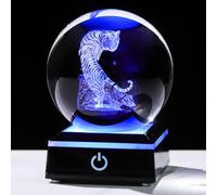 Arikyrist 3D Tiger Crystal Ball Figurine with Colorful Light Base, Tiger Gifts for Women Men on Christmas Birthday, Laser Engraved Tiger Collectible Globe Glass Decorative Ball for Home Office (80mm)