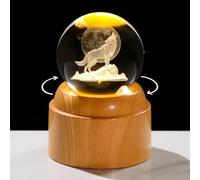Arikyrist 3D Wolf Moon Rotatable Crystal Ball Gifts for Men with Light Base