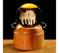 Arikyrist 3D Wolves Crystal Ball 2.36" Gifts for Men Wolf Lovers with LED Rotatable Base Glass Engraved Animal Figurines Ornaments for Home Office Paperweight