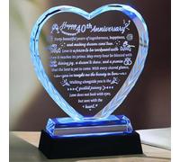 Arikyrist 40th Wedding Anniversary Crystal Gifts for Couples, Romantic Heart Happy Ruby Anniversary Keepsake Gift for Wife Parents with LED Light Base, 40 Years of Marriage for Her Him Party Decor