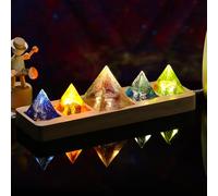Arikyrist 5 Chakra Healing Crystal Quartz Pyramid with LED Wooden Base Meditation Positive Energy Sleep Aid & Spiritual Night Light Home Decor