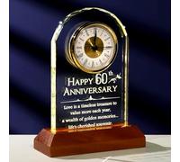 Arikyrist 60th Wedding Anniversary Diamond Gifts for Parents Grandparents, Happy 60 Years of Marriage Glass Engraved Keepsake Desk Clock with LED Light Stand Wedding Presents for Couples