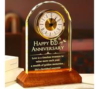 Arikyrist 65th Wedding Anniversary Crystal Clock Gifts for Couple, Light-up Desk Clock 65 Years of Marriage Keepsake, Engraved Quartz Home Ornament Sapphire Wedding Presents for Parents Wife Husband
