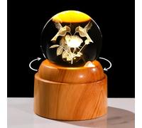 Arikyrist 6cm 3D Crystal Hummingbird Figurines Decorative Balls with LED Rotatable Base - Crystal Humming Birds Figurines Gifts for Bird Lovers